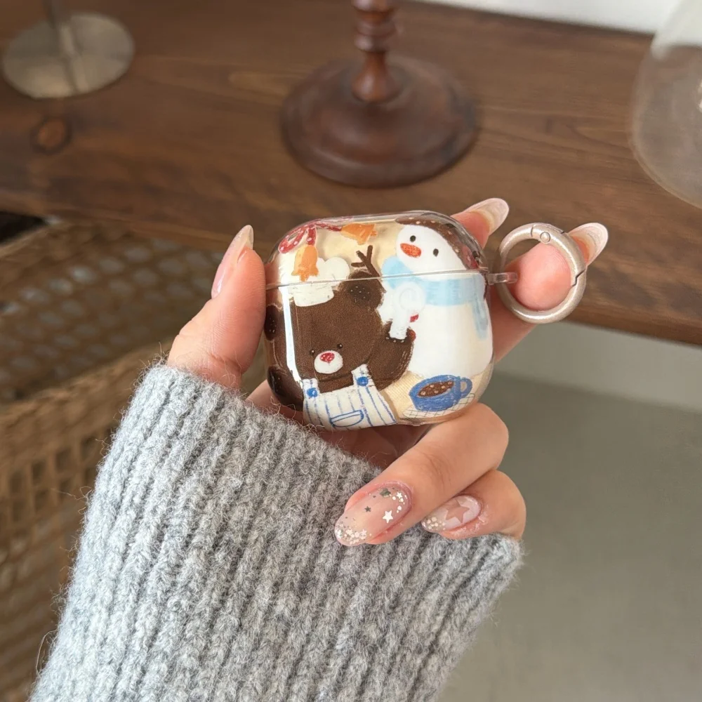

Cute Bear Snowman Afternoon Tea Headphone Protective Case, Suitable for AirPods 4/3/2 Pro/2/4, New Shockproof Protective Case