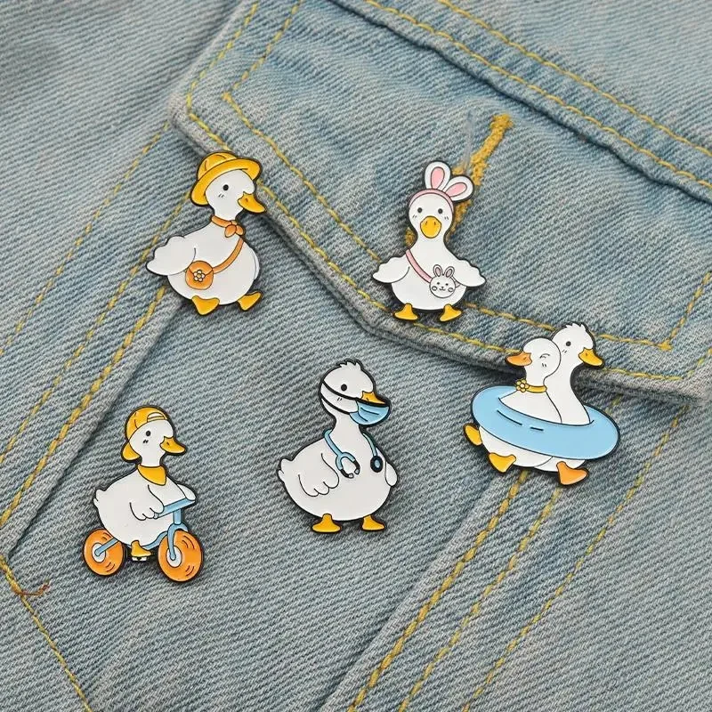 AliExpress Lovely Animal Enamel Pin Custom Goose Duck Shopping Swim Cycling Brooch Bag Lapel Pin Cartoon Funny Badge Jewelry Gift for Kid