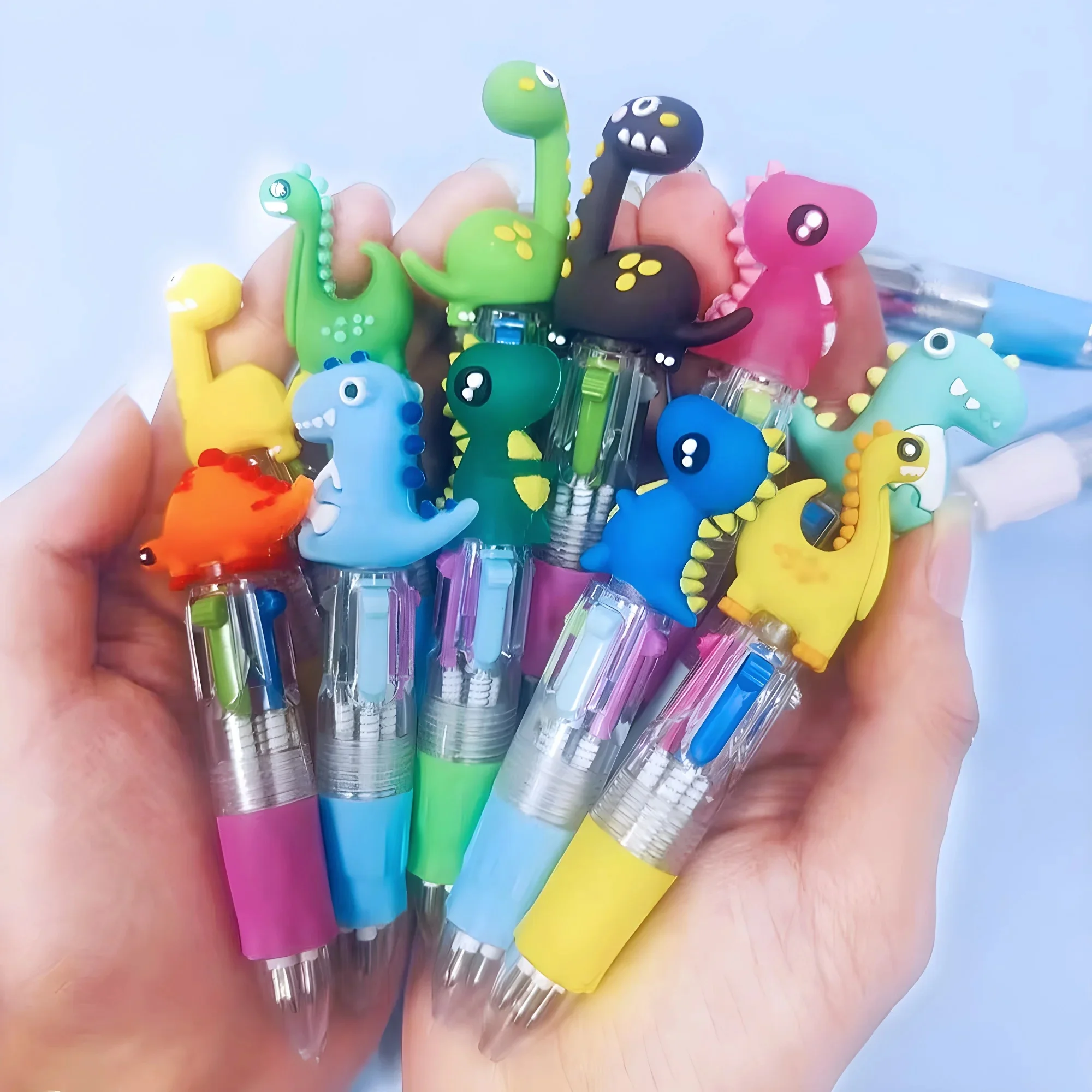 Mini stylo à bille dinosaure de dessin animé mignon, 4 couleurs, Kawaii, fournitures scolaires et de bureau, papeterie pour enfants, cadeaux, 10 pièces/lot