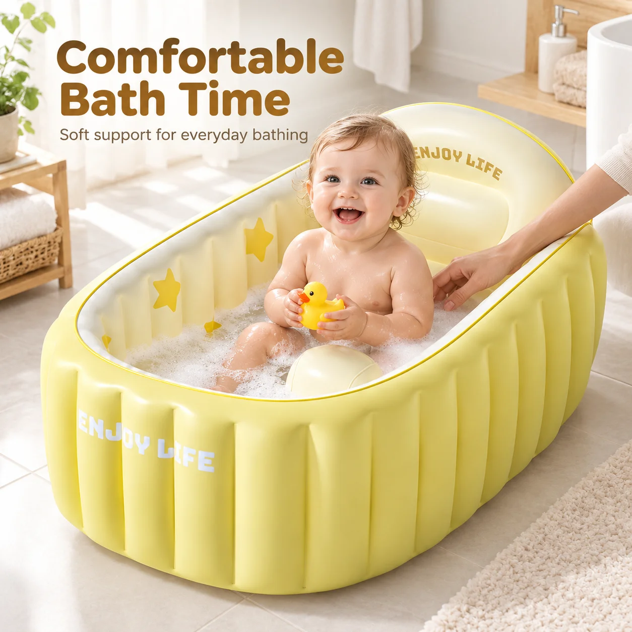 1PC Inflatable Baby Bathtub Portable Infant Toddler Bath Tub with Backrest Support Seat Foldable Non-Slip Travel Bathing Tub