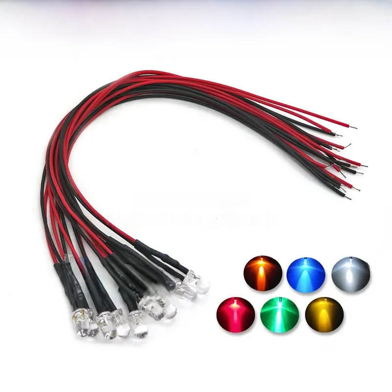 10 pièces DC 3V 6V 12V 24V pré-câblé 3mm 5mm lampe à LED ampoule précâblée Diodes électroluminescentes Transparent jaune bleu vert blanc rouge