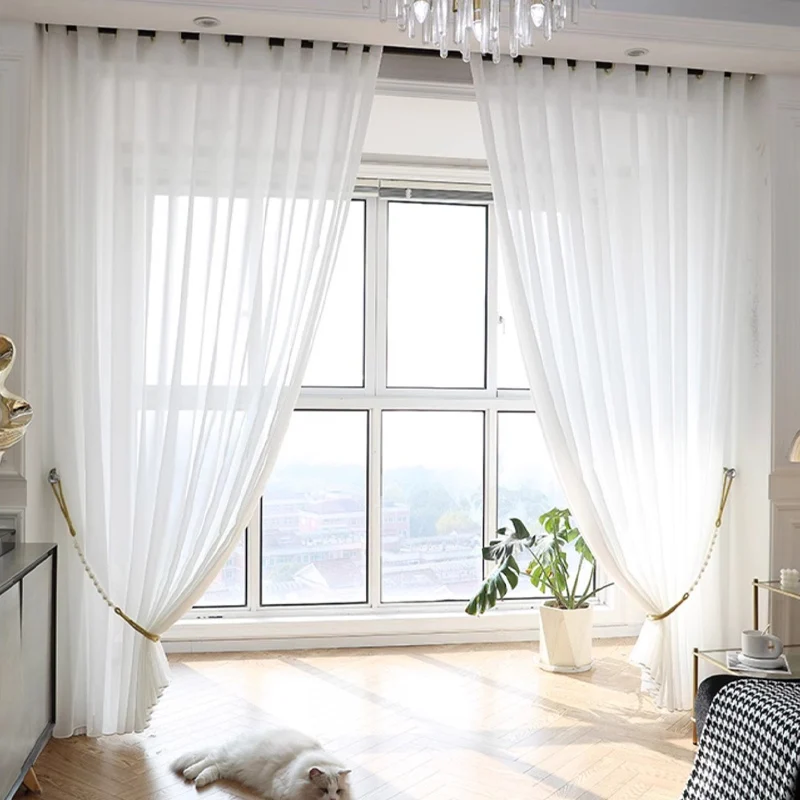 Chiffon light-proof and opaque white gauze curtains for bedroom and living room balcony vk1221