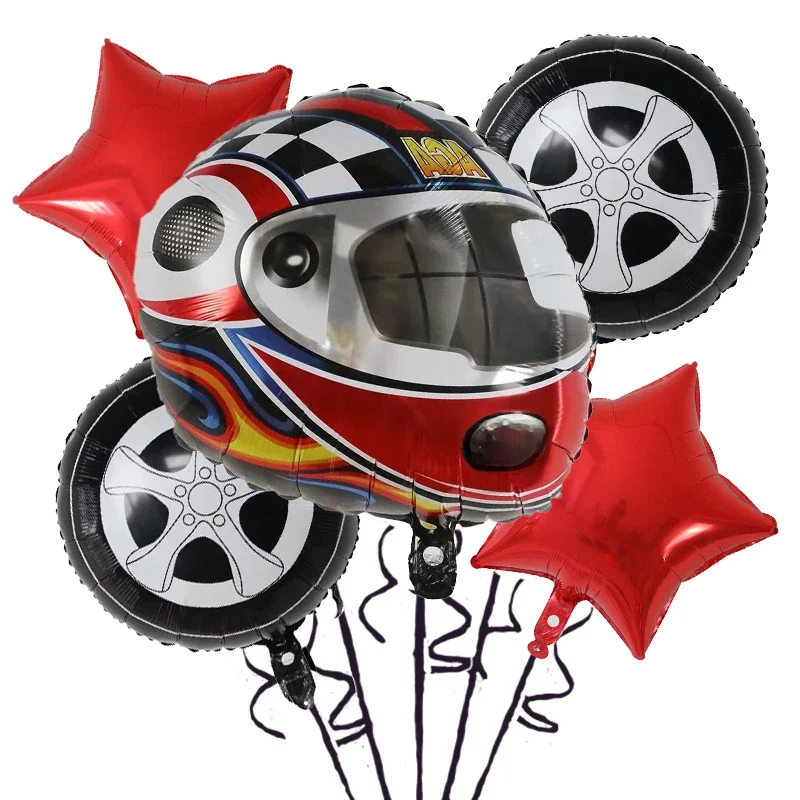 Décoration de fête sur le thème de la voiture de course, casque de moto, roue d'opathie, ballons en aluminium pour garçons, Hot Wheels, fournitures d'anniversaire, anniversaire rapide, 2, 5 pièces