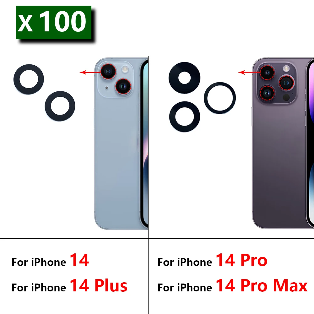 

100Pcs/Lot, Rear Back Camera Glass Lens Camera Glass With Adhesive For iPhone 14 Pro Max / For iPhone 14 Plus