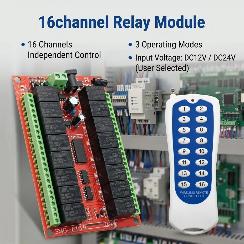 DC 12V/24V 16 Channel RF Wireless Remote System Receiver 16CH Transmitter Relay Board 433MHz 3 Mode Switching