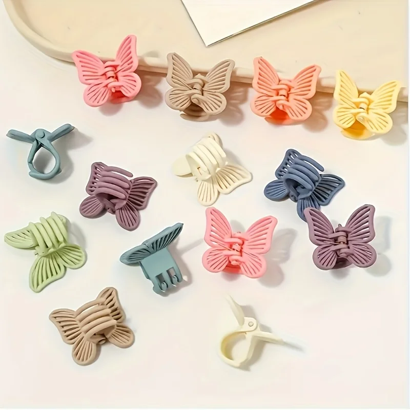20pcs - Mini Macaron Butterfly Hair Clips, Random Colors, Matte Fringe Clips, Cute Women's Hair Clips