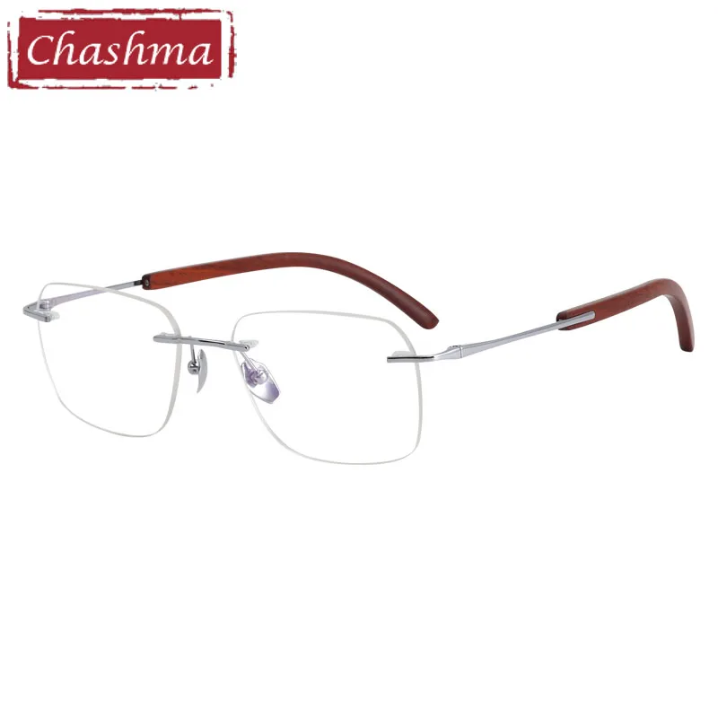 Chashma Rimless Optical Eyeglasses Men Pure Titanium with Sandalwood Temples Eyewear Prescription Glasses Frame Women Spectacles