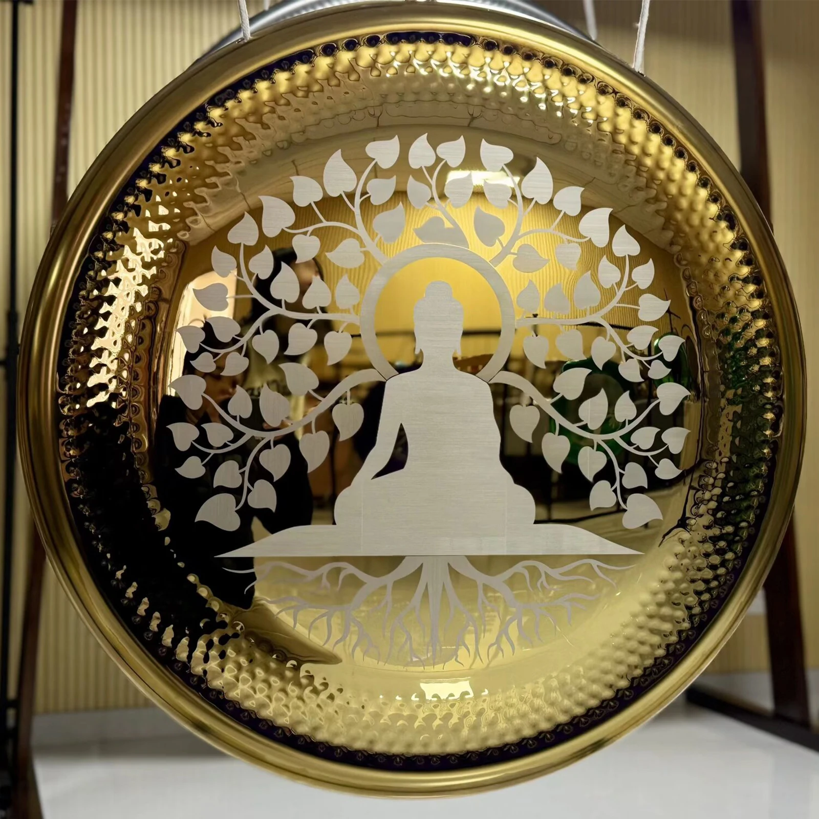 Sound Healing Golden Alloy Gong 32“/80cm for Meditation Yoga Sound Bath Energy Cleansing  Buddha Bodhi Tree Pattern