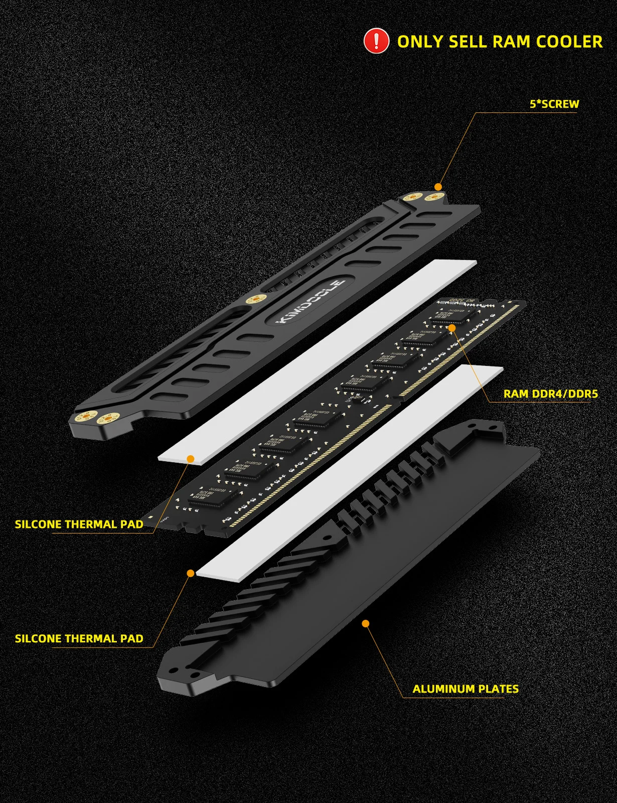 Kimdoole DDR4/DDR5 Aluminum Alloy Memory Heatsink Cooling Fins Suitable For PC RAM Desktop Memory Gaming Overclocking Cooler