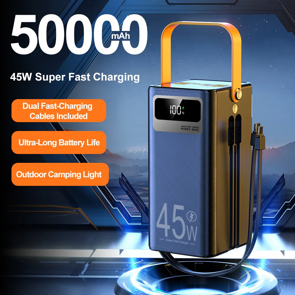 50000mAh tragbare Powerbank mit digitaler Anzeige, LED-Licht, 45W Schnellladung, Powerbank für Mobiltelefone, Laptops, Tablets, Ladegerät