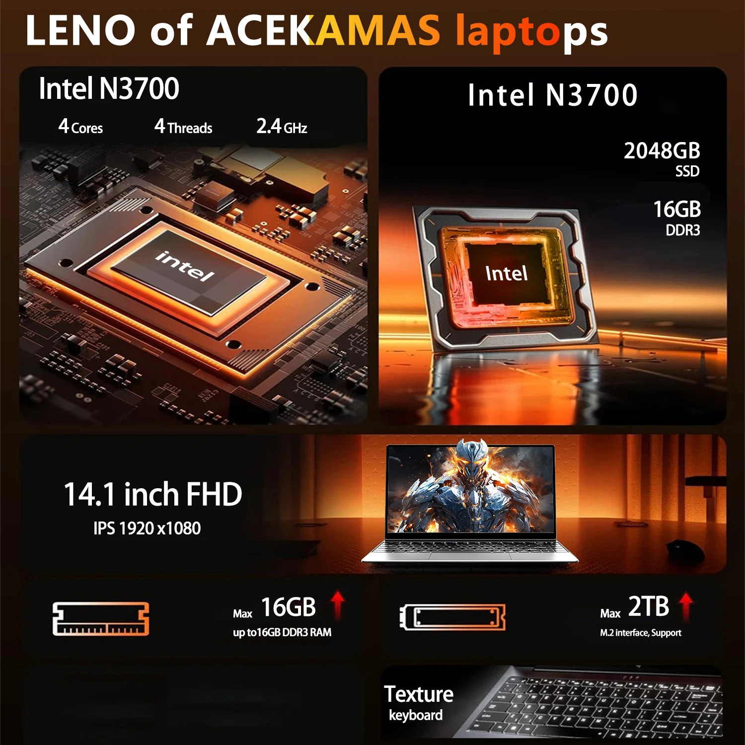 Obrázek 3: 2026 přenosné 14.1 palec notebook computers 16gb beran 512gb 1TB 2TB SSD intel N3700 notebook okna 11pro úřad studovat hra PC notebook