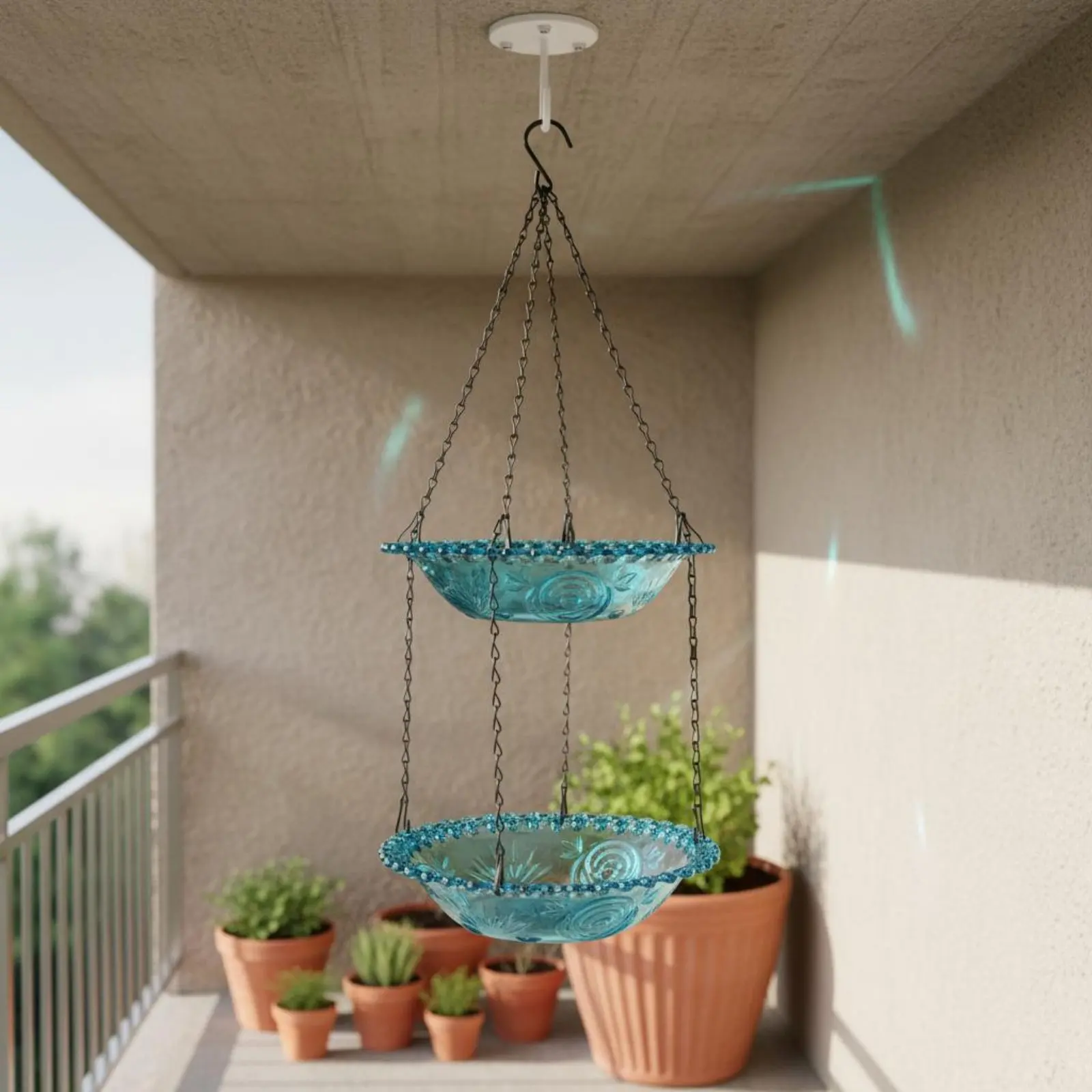 Solar Powered Bird Bath Water Feature Cascading Water Solar Hanging Bird Bath Attracts Birds 2-Tier Waterfall Water Feature