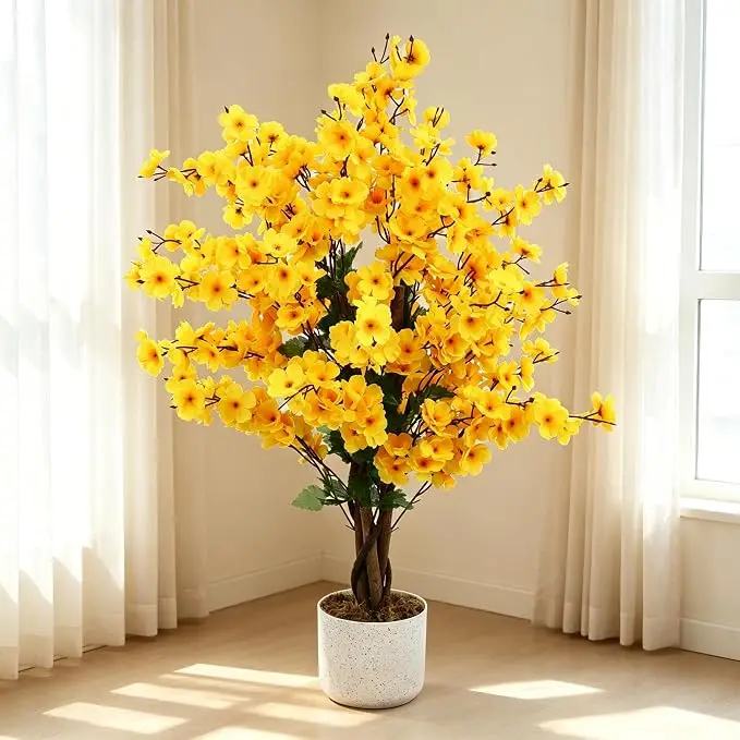 Realistischer künstlicher Winter-Süßapfelbaum im Topf, immergrüner, täuschend echter Pflaumenblütenbaum für Wohnzimmer, Büro und Innendekoration.