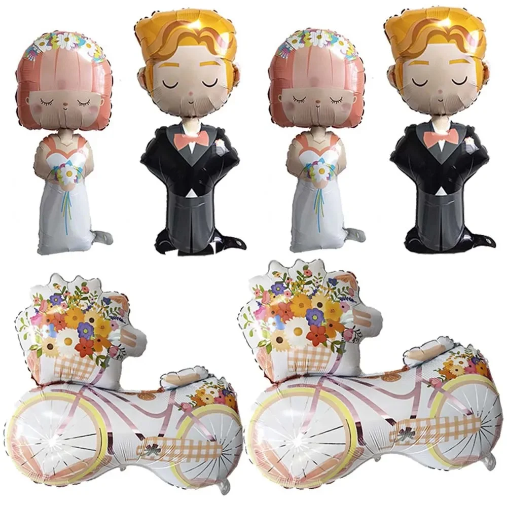 AliExpress YSOIHF Bridal Shower Groom and Bride Balloon Flower Bicycle Shape Foil Balloon Engagement Party Supplies Wedding Anniversary Decoration