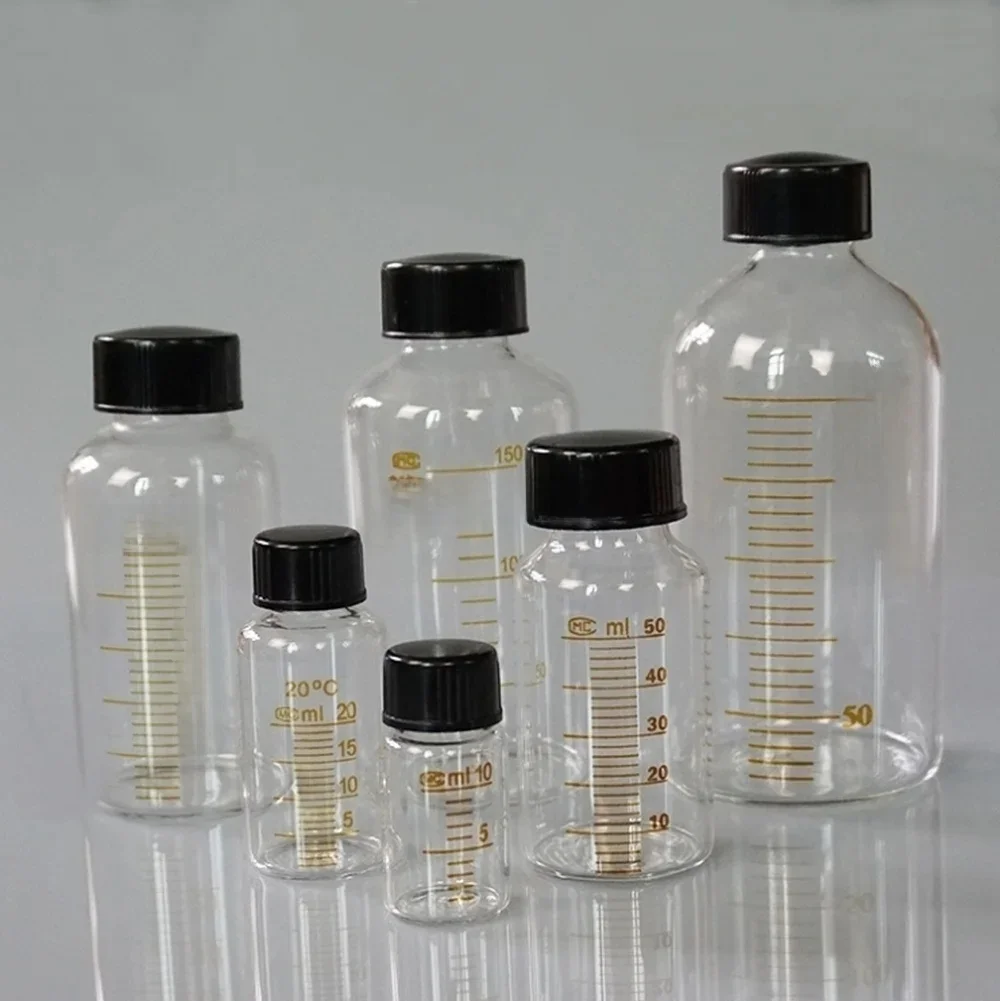 5ml do 1000ml laboratorium z podziałką okrągłe szkło borokrzemianowe butelka odczynnika buteleczka na Serum fiolki z próbką podziałki — zdjęcie 2