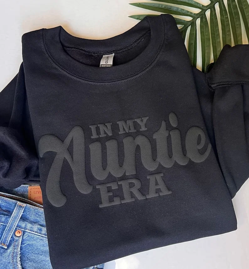 In My Auntie Era Sweatshirt Auntie Gift Aunt Crewneck Autumn Winter Long Sleeve Tops Black on Black Sweaters