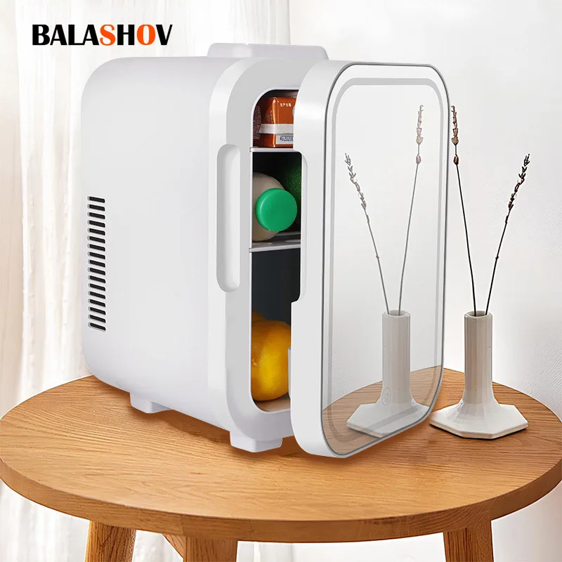 Refrigerador de cocina de 12V/220V, Mini refrigerador con espejo de 5L, compresor automático, dormitorio de estudiantes, uso doméstico, Picnic, Camping, refrigerador portátil