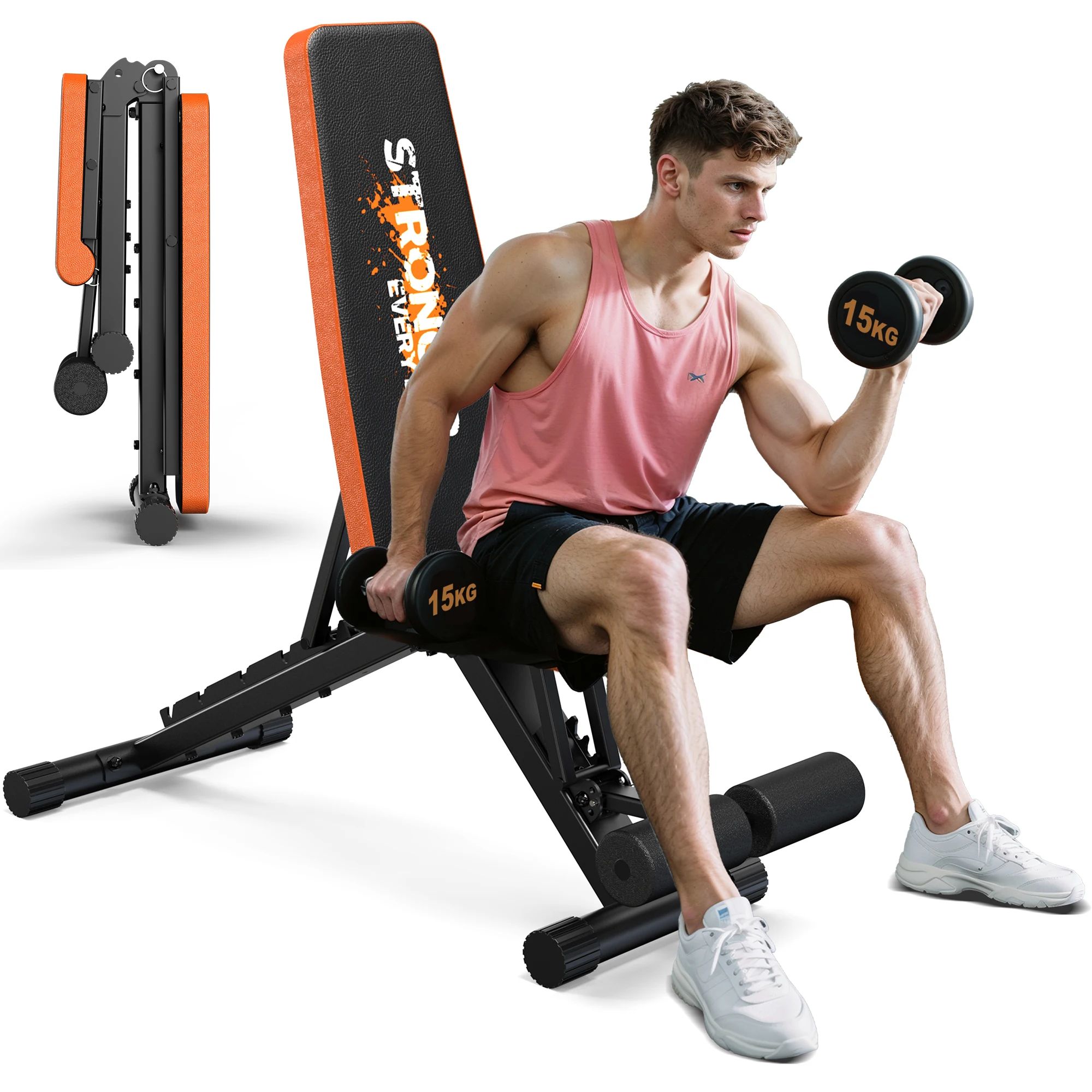 Fysiq Banc de musculation réglable, banc d'entraînement pliable pour presse de banc inclinable à domicile avec dossier à 7 voies, 3 positions de siège