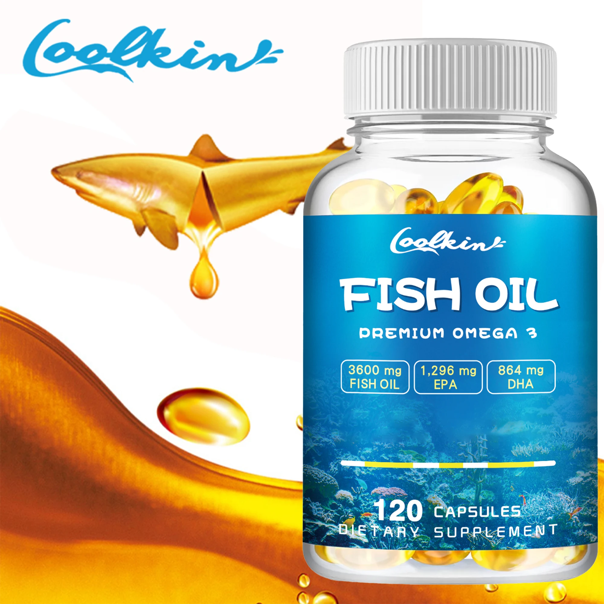 Omega-3 Fish Oil - Rich in EPA, DHA -  Support Brain & Cardiovascular & Skin Health, Antioxidant & Improve Memory - 120 Capsules