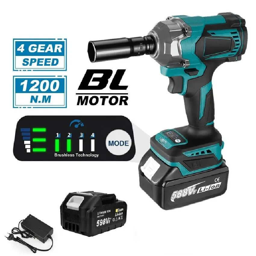 Clé à chocs électrique sans fil 1200 N.m, 1/2 pouce, pour réparation automobile, visseuses, outil de bricolage, compatible avec batterie Makita 18V