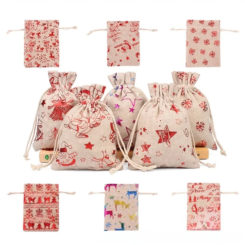 10 sztuk 10x14 13x18cm kolorowy nadruk łosia torba jutowa prezent na boże narodzenie torba na biżuterię dekoracja weselna saszetka — zdjęcie 2