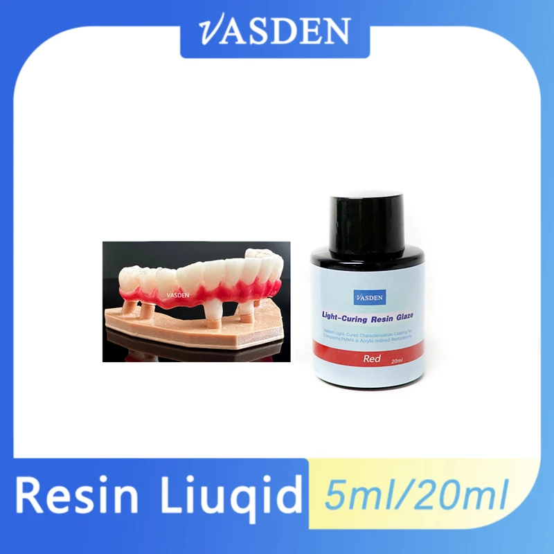 Vasden luz cura resina líquido luz-curado caracterização revestimento optiglaze cor cura para dentes de resina de laboratório dental