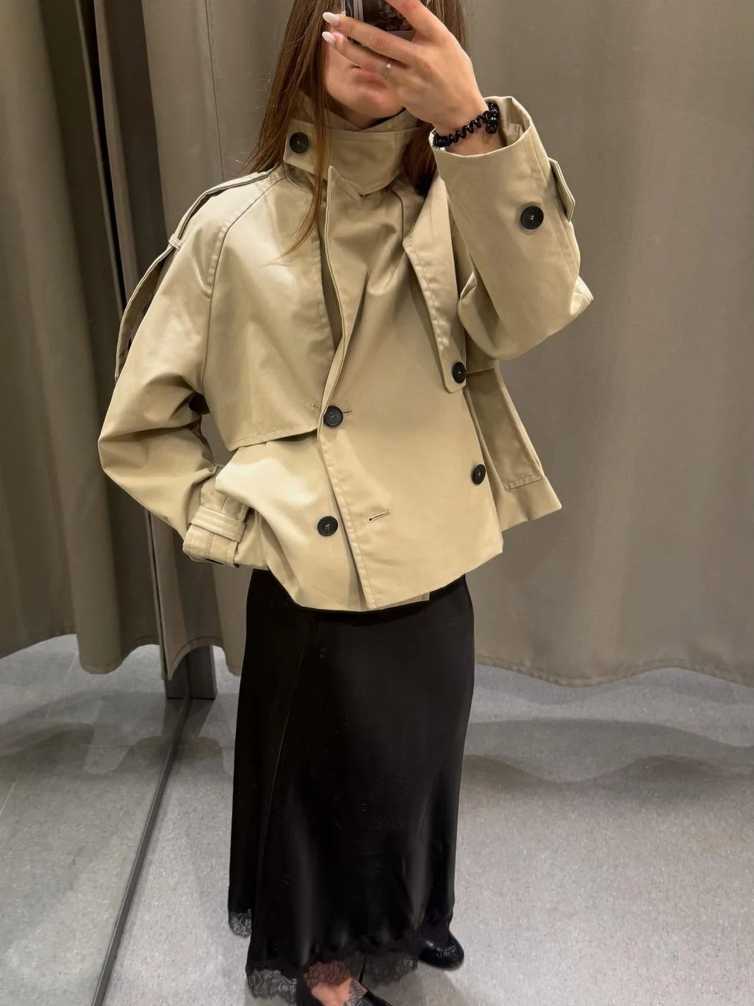 Gabardina Corta para Mujer, Doble Botonadura, Color Caqui, Negro, Verde Militar, Cortavientos, Chaqueta con Solapa para Otoño y Primavera, Prenda Exterior Informal