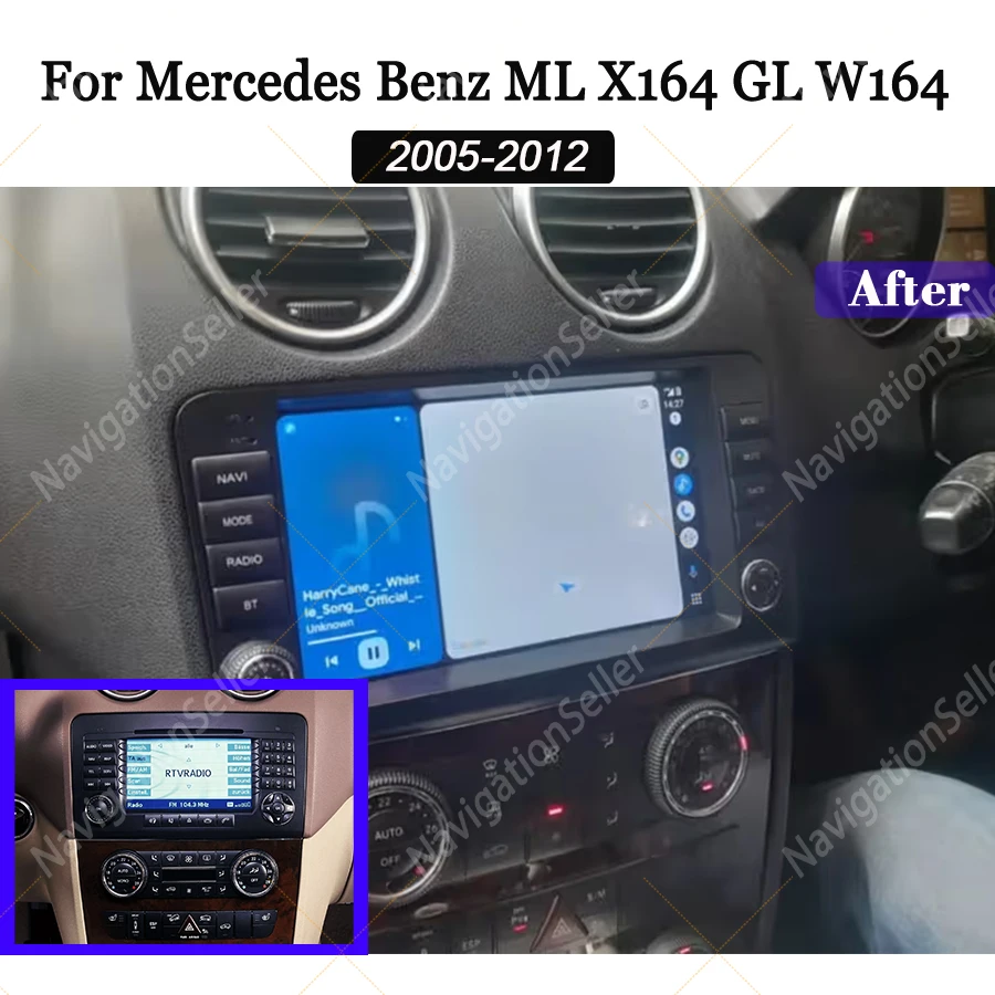 

Wireless Carplay Car Radio Multimedia For BENZ ML 320/350/W164(2005-2012)GL Android 14 DSP Navigation RDS Head Unit Wifi GPS DAB