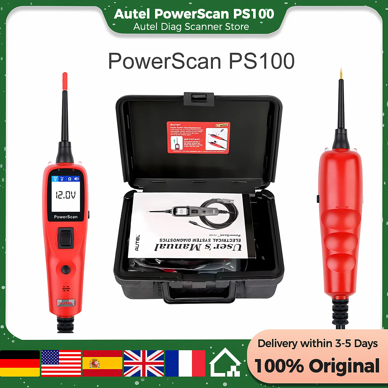 Autel PowerScan PS100  Electrical System Diagnostic Tool  Automotive Circuit Tester Power Circuit Probe Kit