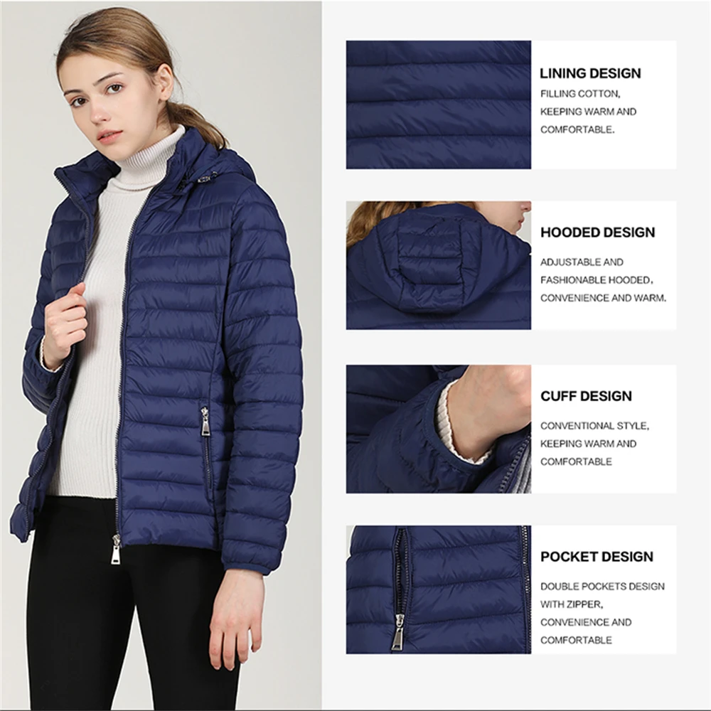 COUTUDI Long Sleeve Puffer Jackets for Women, Ultralight Down, Cotton Jacket, Warm Coat, Female Parkas, Fashion, Autumn Winter