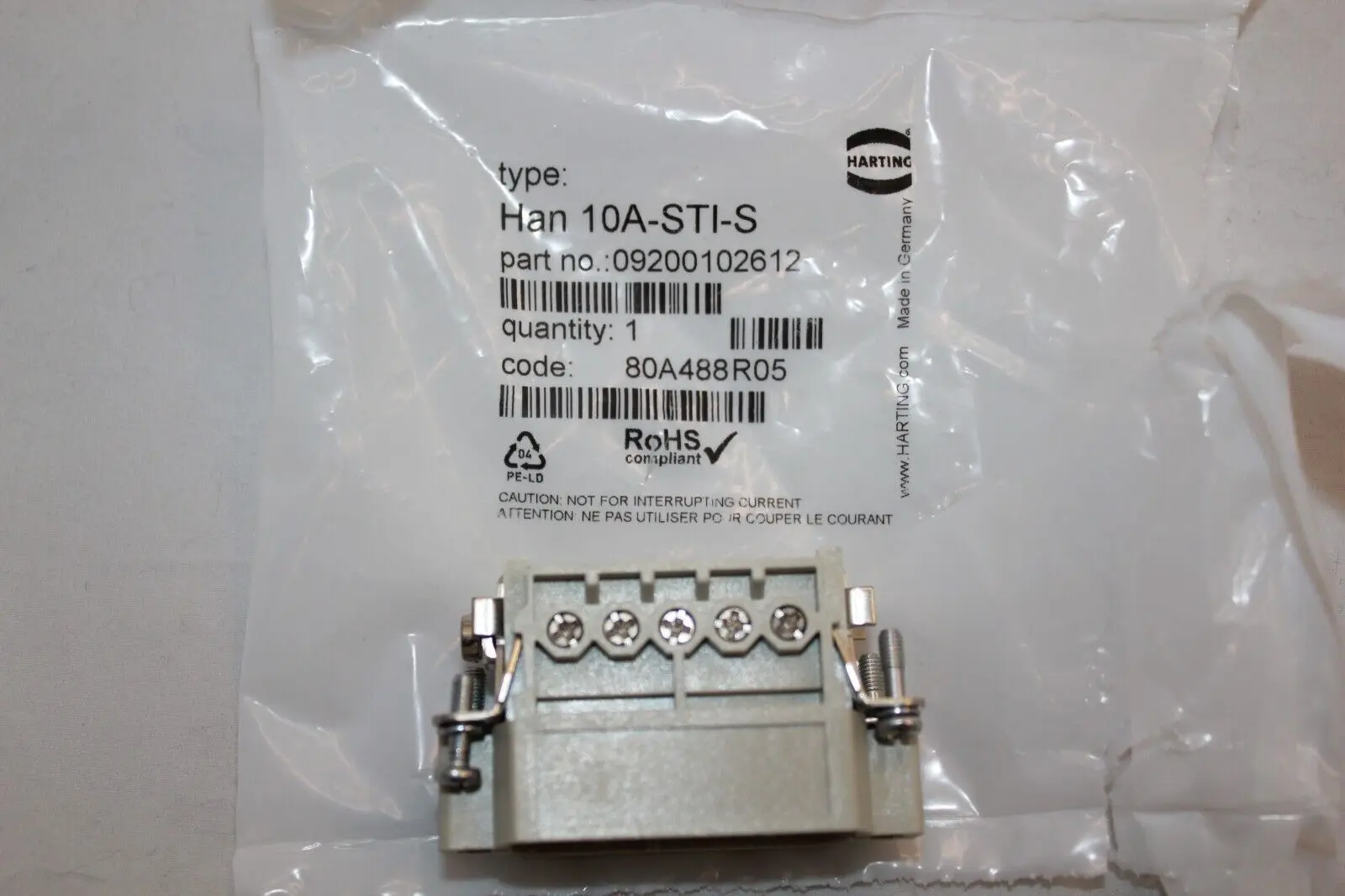 Harting 80A488R05 Insert Model HAN 10A-STI-S 09200102612 | Heavy-Duty Industrial Connector Insert