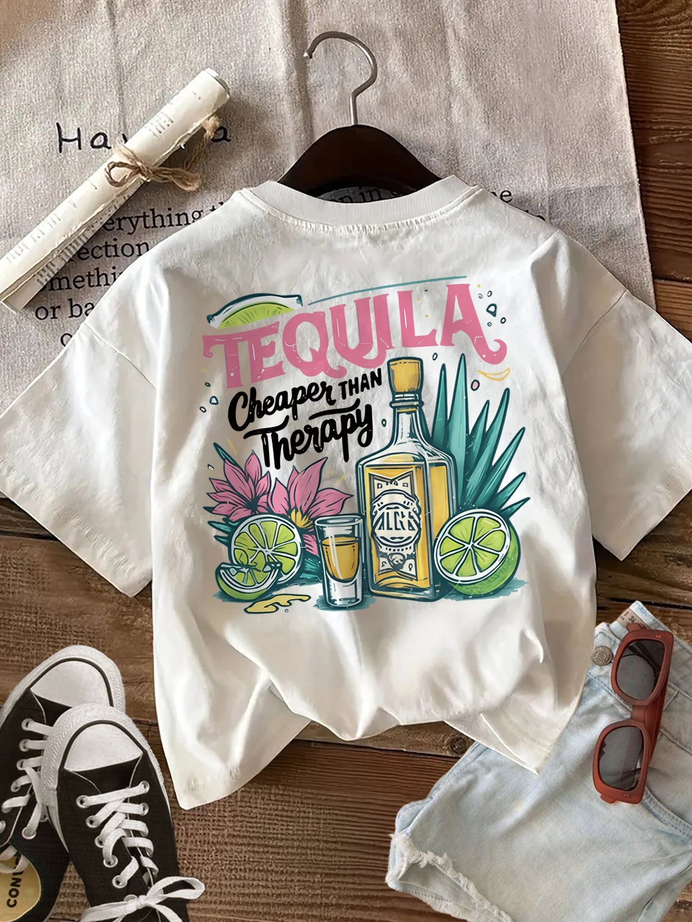 Double-sided Print Summer Casual Women's Top, Cartoon Style, Tequila and Lime 