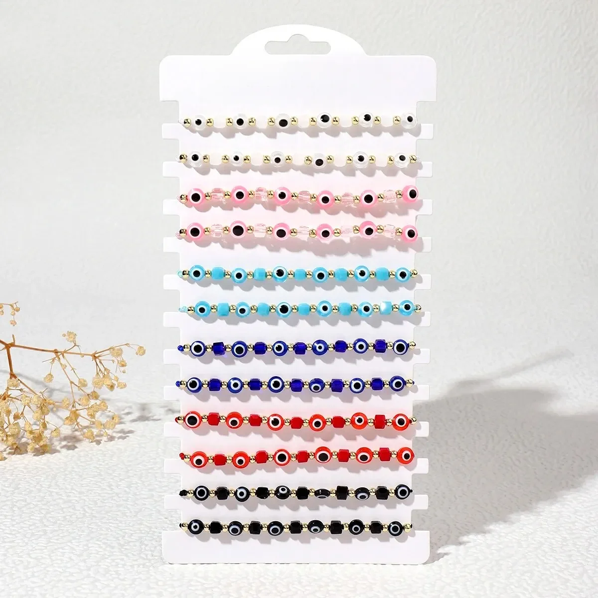 12 sztuk nowa bransoletka z kwadratowymi kryształami Evil Eye ręcznie robione bransoletki modlitewne regulowane obrączki na nadgarstek biżuteria na prezent dla przyjaciela — zdjęcie 2