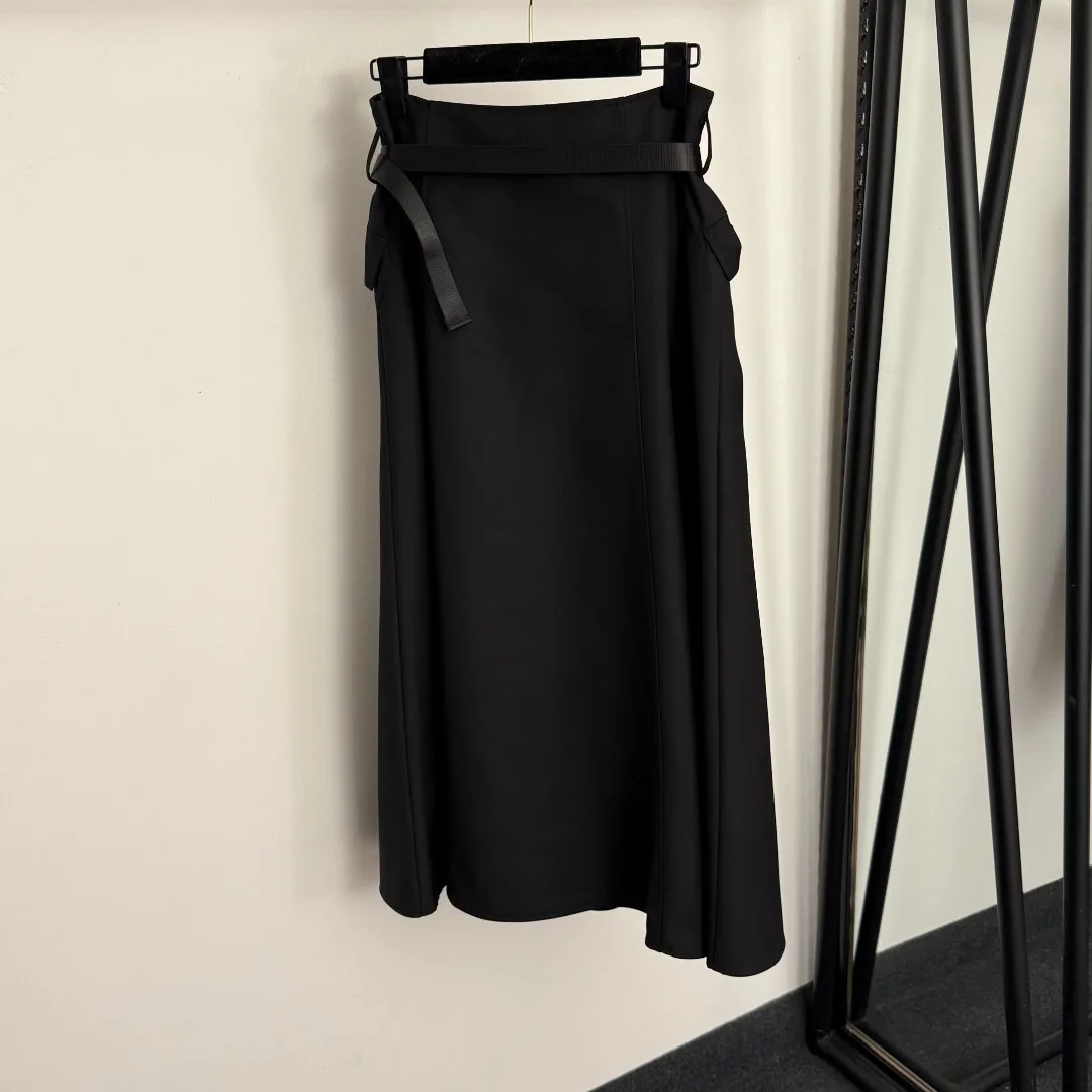 

25 autumn/winter new versatile high-quality solid color pleated slimming belt split skirt