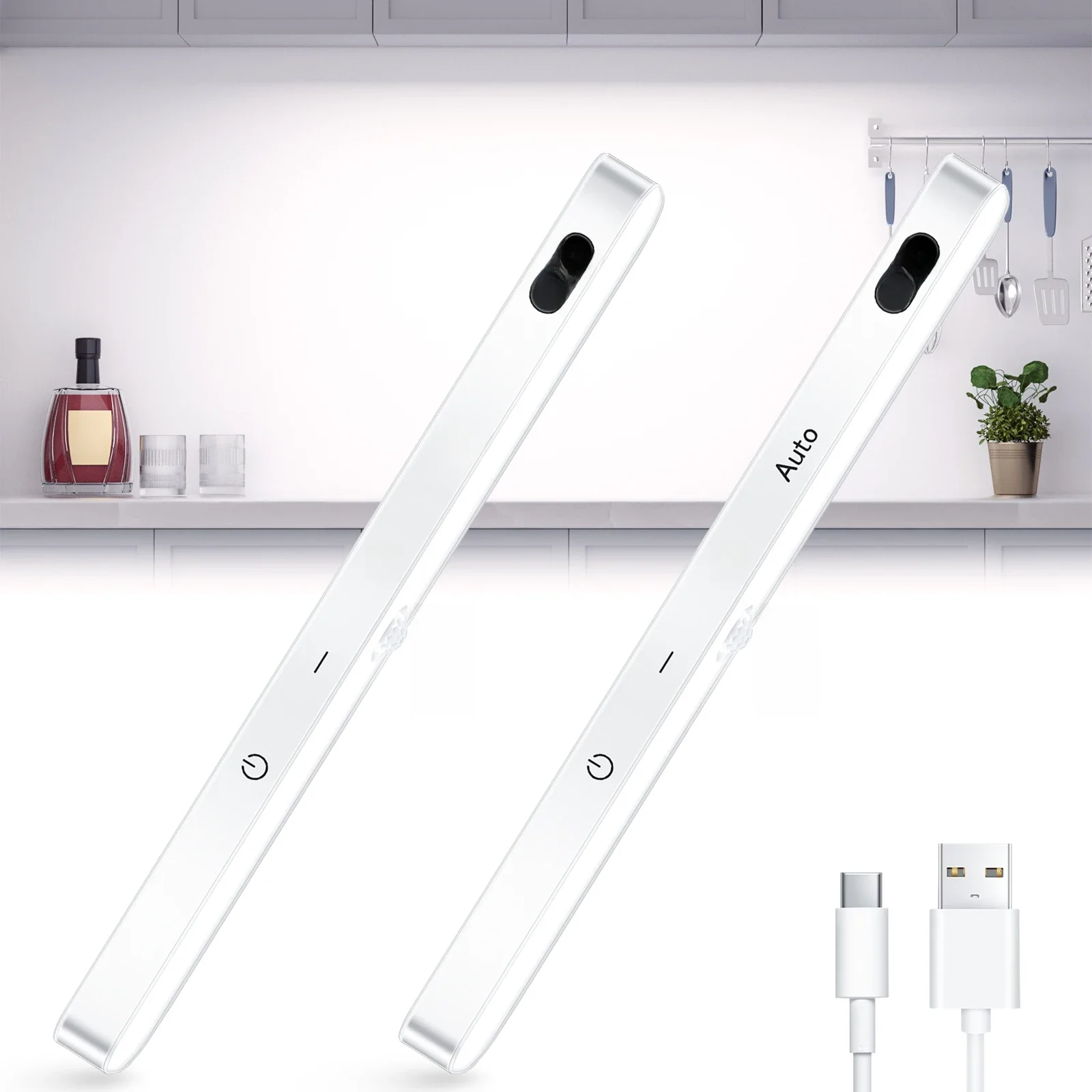 WILLED Under Cabinet Lights Rechargeable Battery Display 60 LED Touch Light Bar Motion Sensor Light Closet Light Night Lights