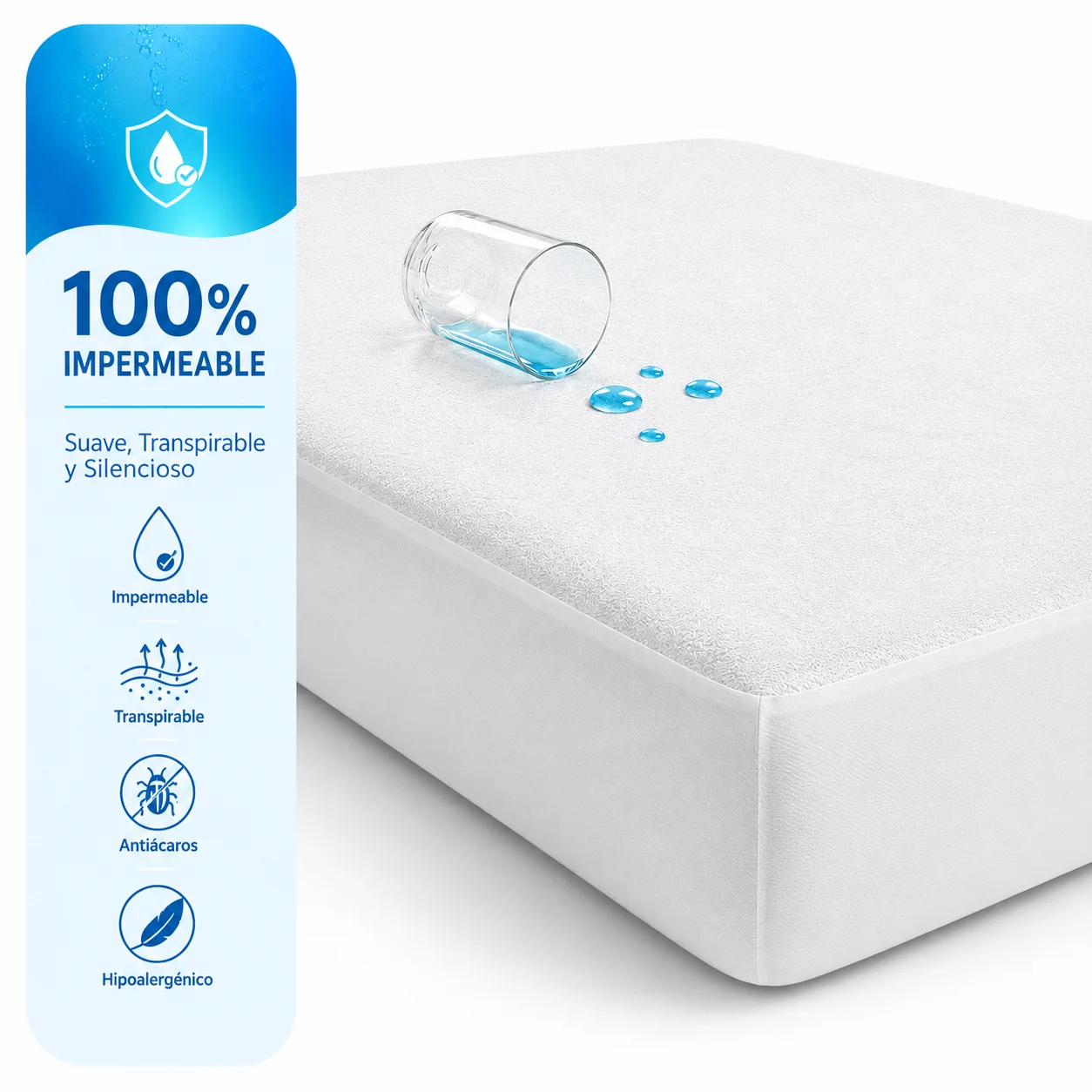 Cubrecolchón de Rizo con Capa Impermeable de TPU, Protector de Colchón Ajustable, Color Blanco, para Camas de 90-105-135-150cm