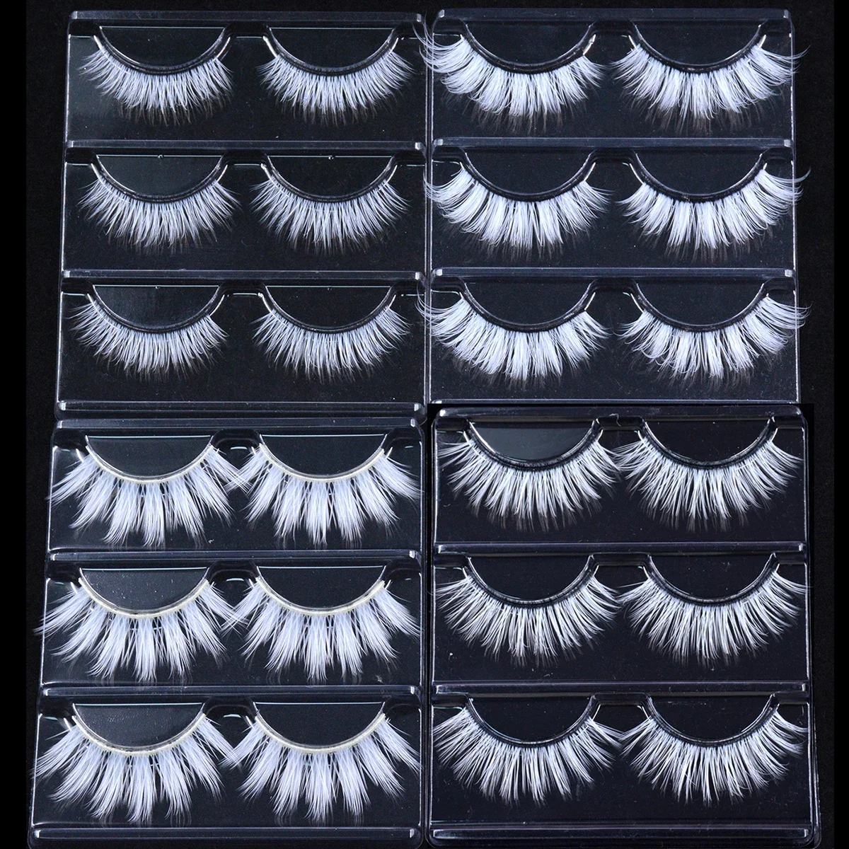 3 Paar flauschige weiße Wimpern aus Spitze, 3D-natürliche farbige künstliche vegane Seidenwimpern für Cosplay, Halloween, Make-up, Party