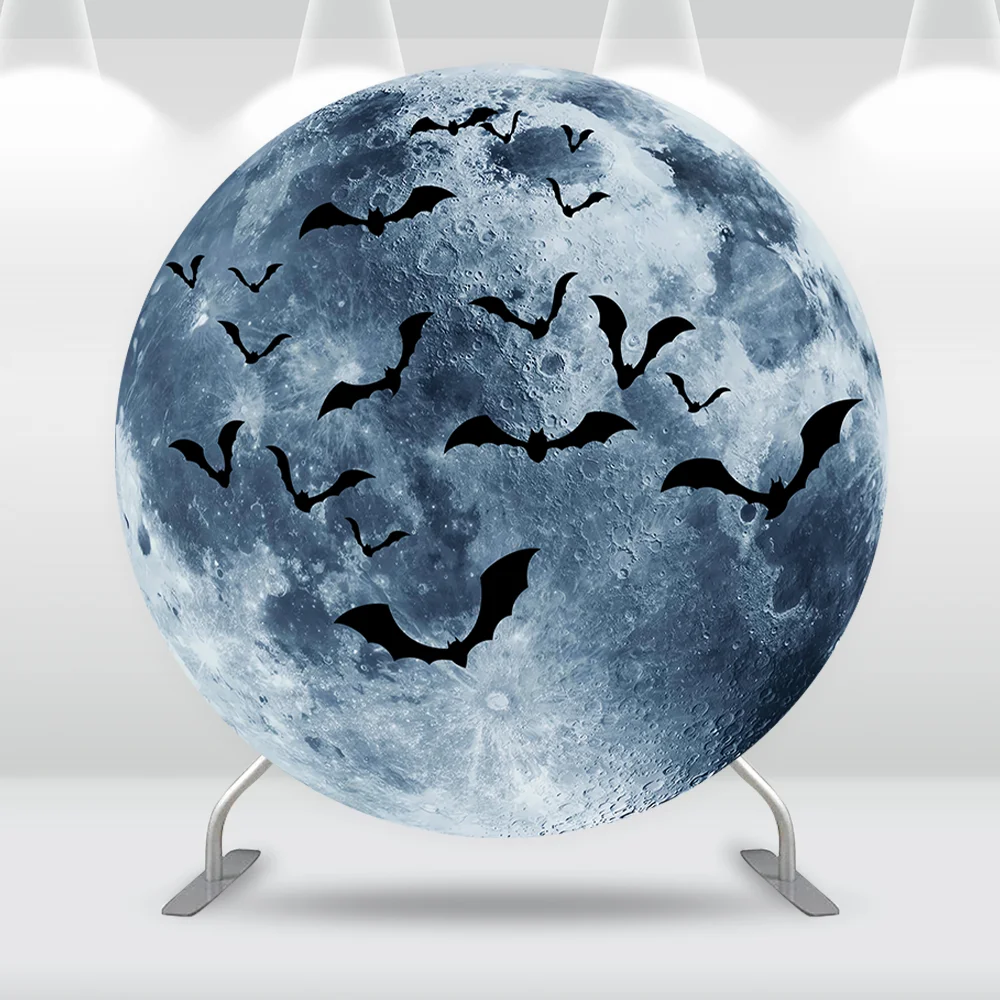 Halloween Circle background Pumpkin Lantern Round Backdrop Cover Full Moon Bat Horror Nightmare Party Banner Decoration