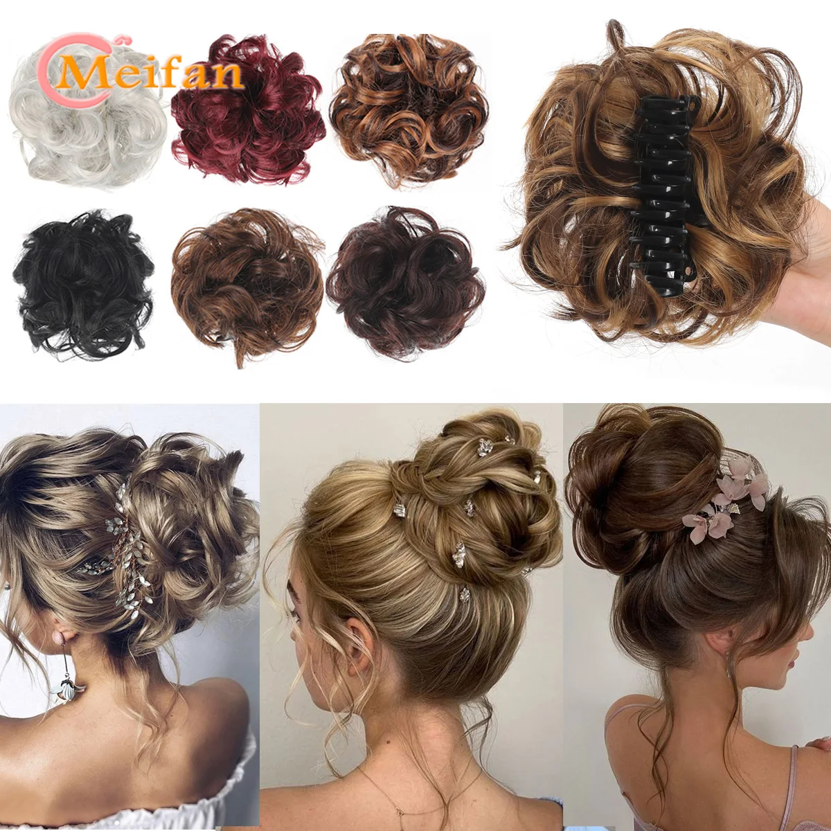 Claw Chignon Messy Hair Bun Synthetic Hair Piece Tousled Updo Hair Extensions With Clip Curly Hair Bun Scrunchie for Women Girls