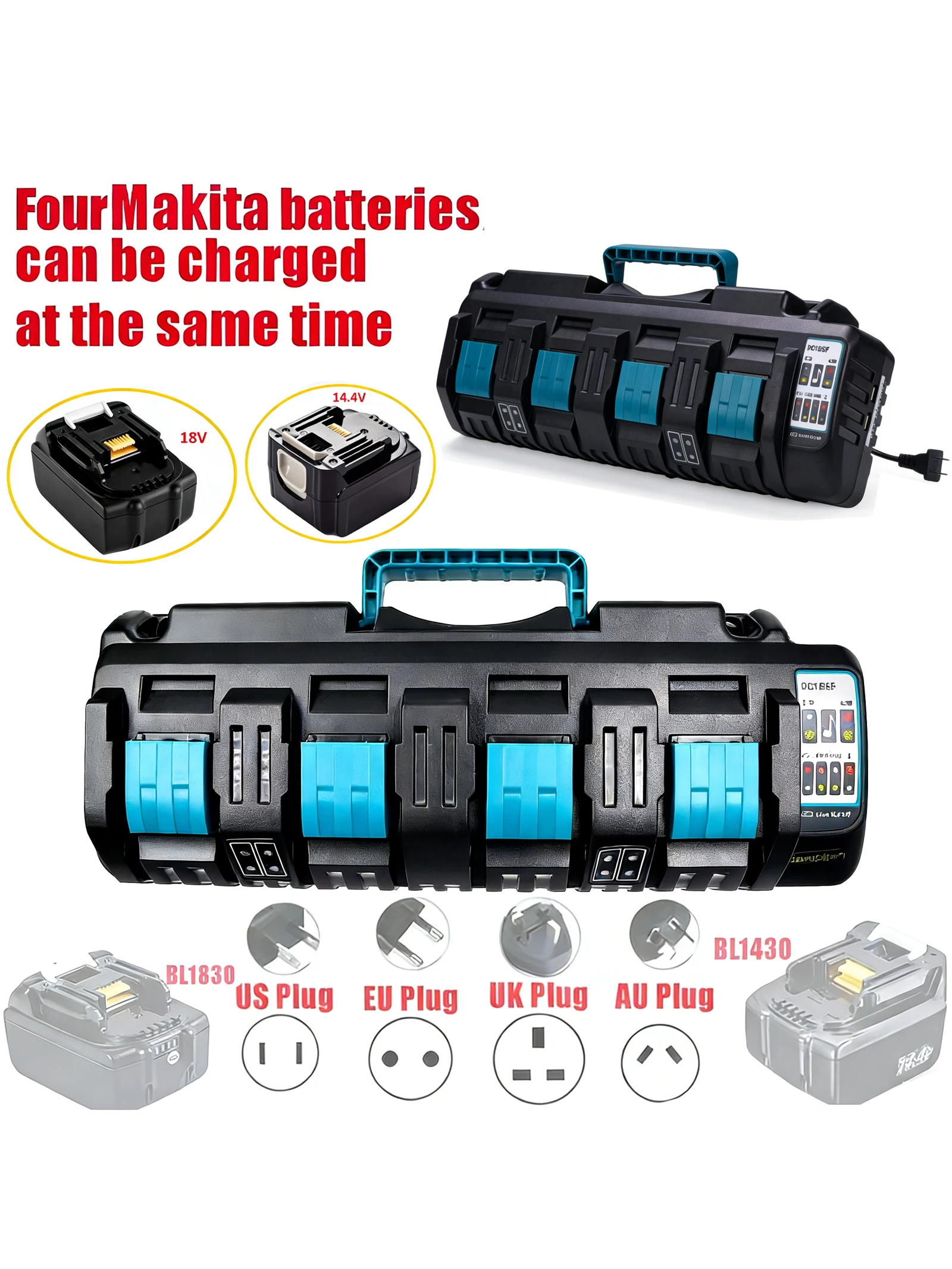 DC18SF 4-Port Multifunctional Li-ion Battery Charger USB Charging for Phones & Power BanksAll-in-One Lithium Battery Charger