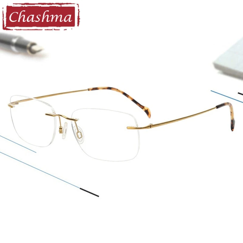 

Chashma Prescription Glasses Optical Pure Titanium Rimless Eyeglasses Frames Men Women for Recipe Progressive Eyewear Spectacles