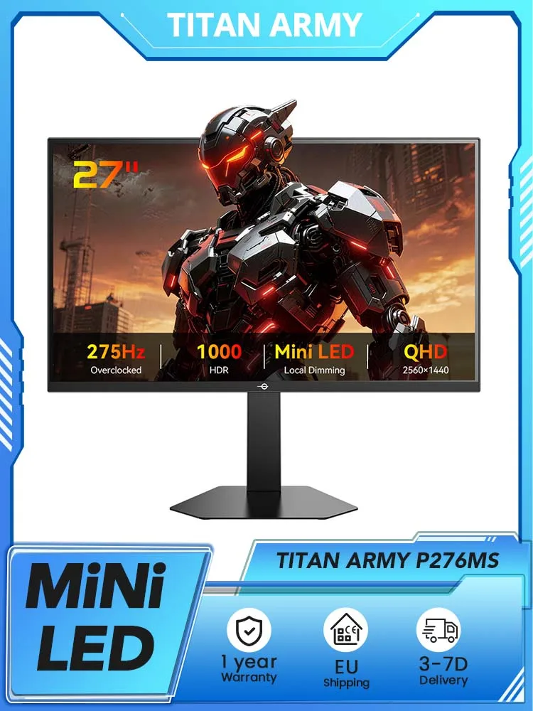 TITAN ARMY P276MS Flachbildschirm 16:9 Fast IPS QHD 240Hz Übertakteter 275Hz 180-Zonen DyDs QD-Mini LED Gaming-Monitor mit Hebehalterung