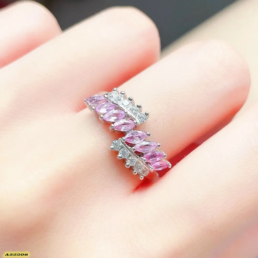 

Fine Jewelry Women's Ring 925 Sterling Silver Natural Stone Pink Sapphire Christmas Gift Bridal Birthday Wedding Party New