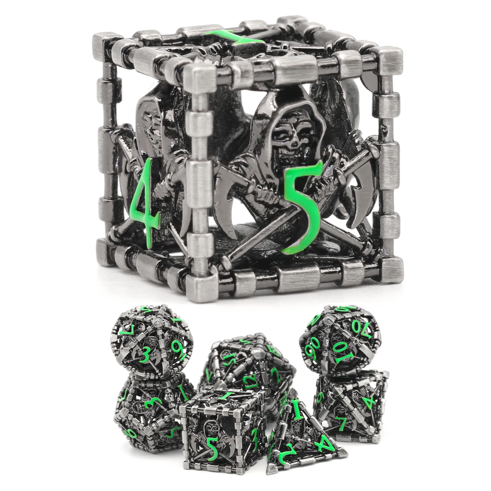 

DND Dice Metal Dice Set Polyhedral Role Playing Hollow Grim Reaper Dice Gaming Dungeons and Dragons Dice for Table Game