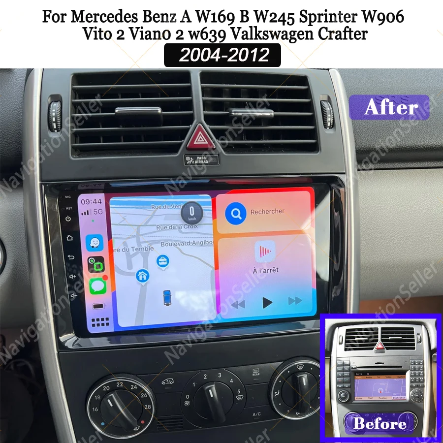 

Android 15 Car Radio Wireless Carplay For Mercedes-Benz W169 W245 B200 W906 Sprinter W639 Navigation GPS Multimedia Video Player