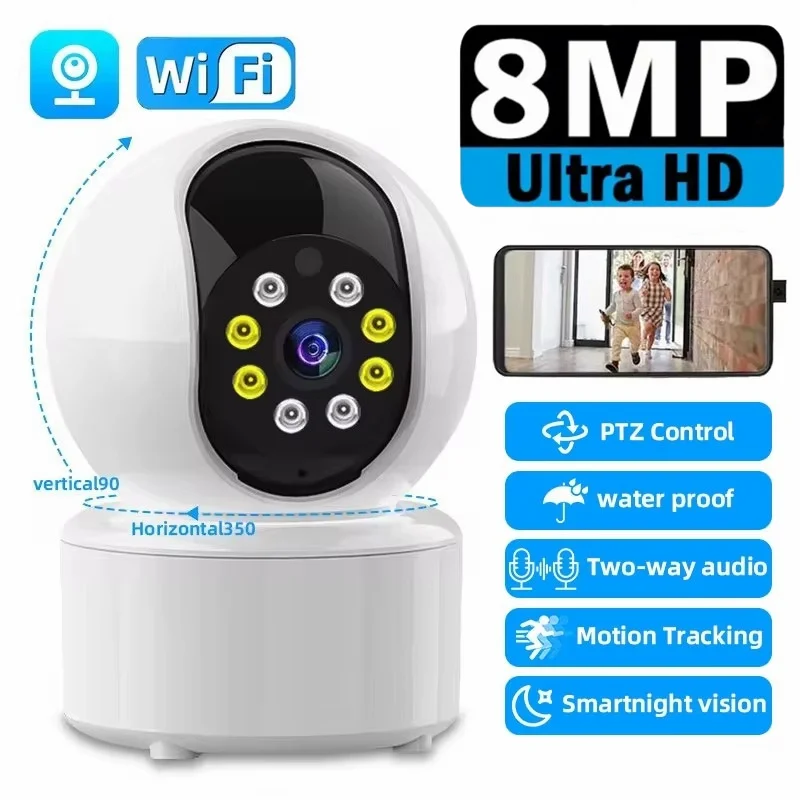 8MP Smart Home Surveillance WiFi Camera PTZ Ai Auto Tracking Baby Monitor Camera Indoor Night Vision Security IP Wireless Camera