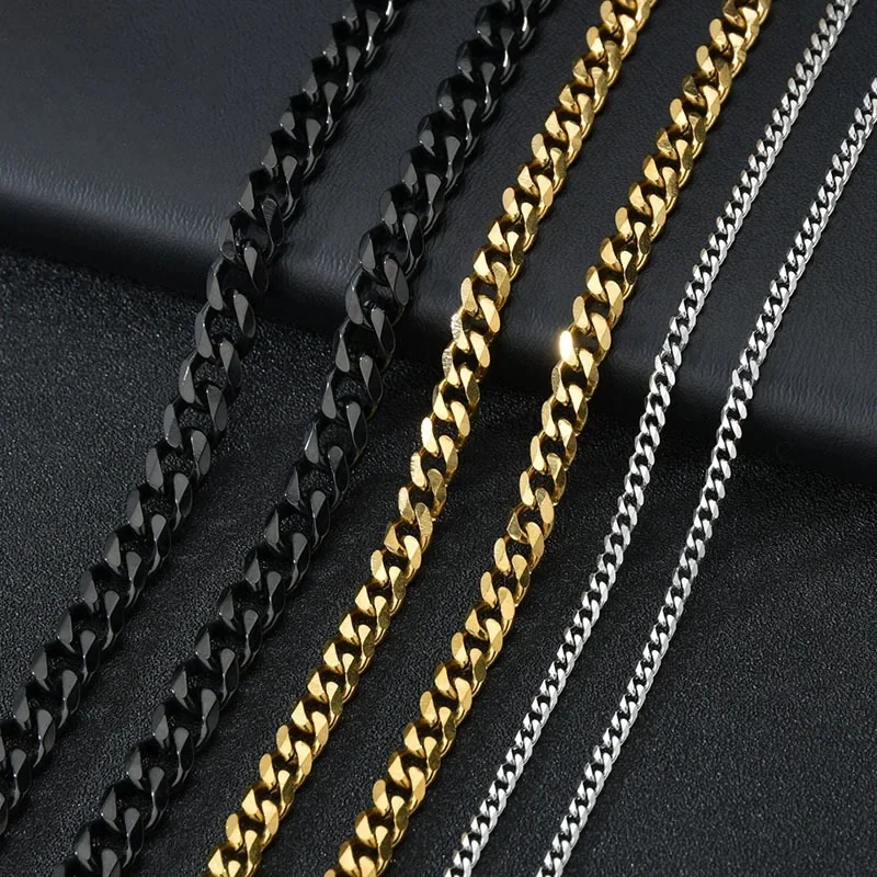 Kubańskie naszyjniki łańcuszkowe ze stali nierdzewnej dla mężczyzn Kobiety 3,5 MM 5 MM 7 MM Czarny złoty kolor Solid Curb Link Chain Punk Fashion Jewelry — 2