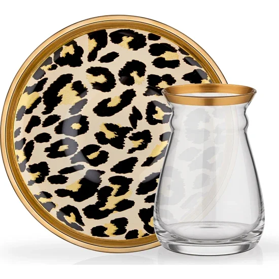 

Glore Leopard Salmon Gold Gilded Glass Tea Set