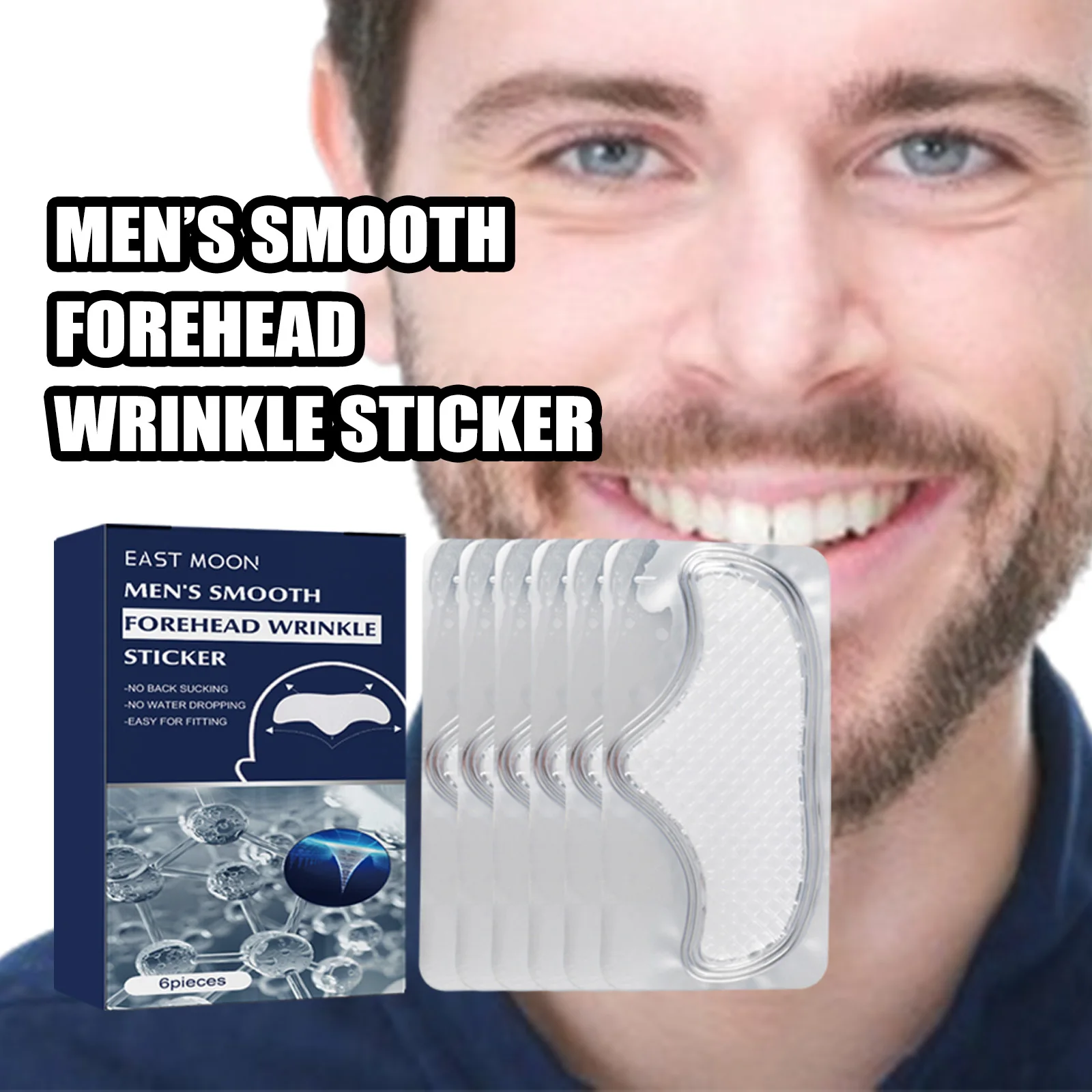 

East Moon 6 шт. Мужская устойчивая к морщинам нашивка на лоб, подтягивающая кожу, уменьшает тонкие линии, увлажняющая, против морщин, накладка на лоб