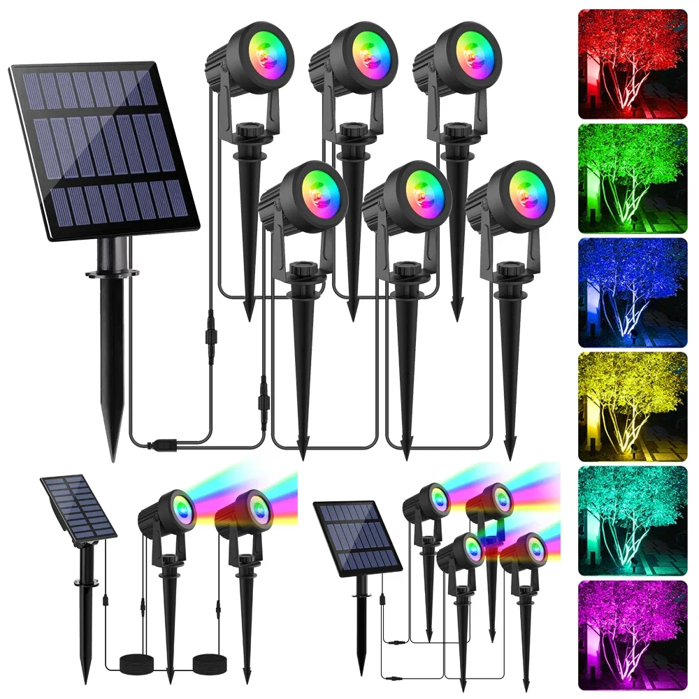 1/2/4/6 Lichten RGB Solar Spotlight IP65 Waterdicht Solar Light Outdoor Tuinlicht Voor Kerstmis Halloween Party Decor - afbeelding 2